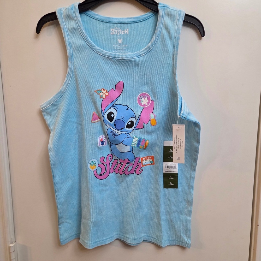 Disney Stitch Turquoise Mineral Wash Ribbed Tank Top Kids XL 14-16